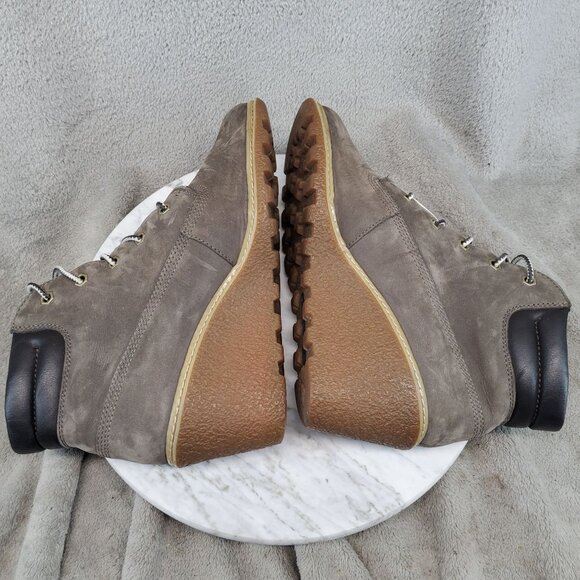 Timberland Shoes Womens Size 7.5 Taupe Brown Leather Amston Wedge Boots - Picture 9 of 11